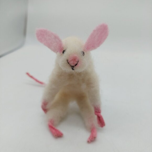 Needle Felted Mouse White Pink 6" - Picture 1 of 7